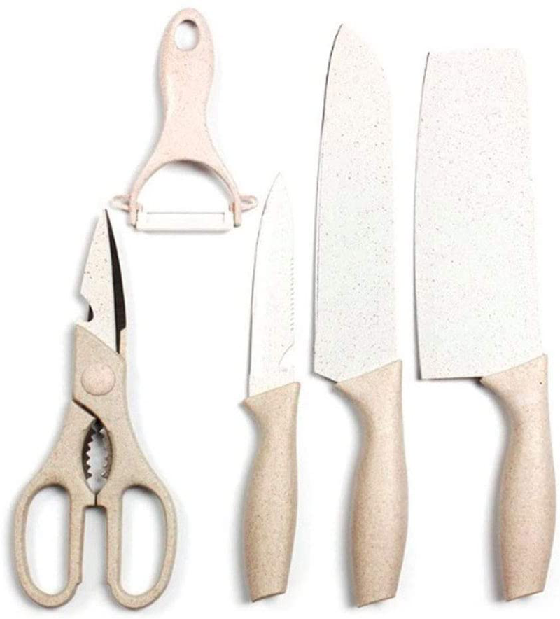 Neal LINK Kitchen Knife Set Non Slip Sheaths Grip Zirconium Blade Cut Slice Resistance Peeler Home & Garden > Kitchen & Dining > Kitchen Tools & Utensils > Kitchen Knives Neal LINK Beige  