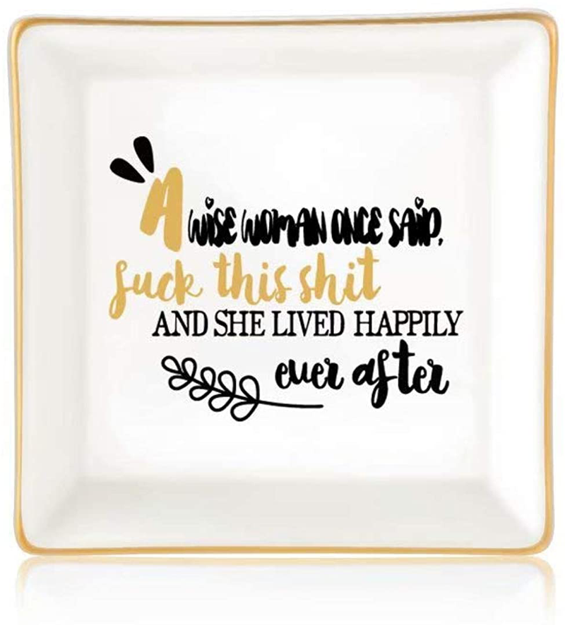 Gifts for Women Girls, Ceramic Ring Dish Decorative Trinket Plate Initial Jewelry Tray Dish, Mothers Day Valentines Gifts for Her Grandma Mom Daughter Sister Friend Birthday Home & Garden > Decor > Decorative Trays Giftjews A wise woman once said...  
