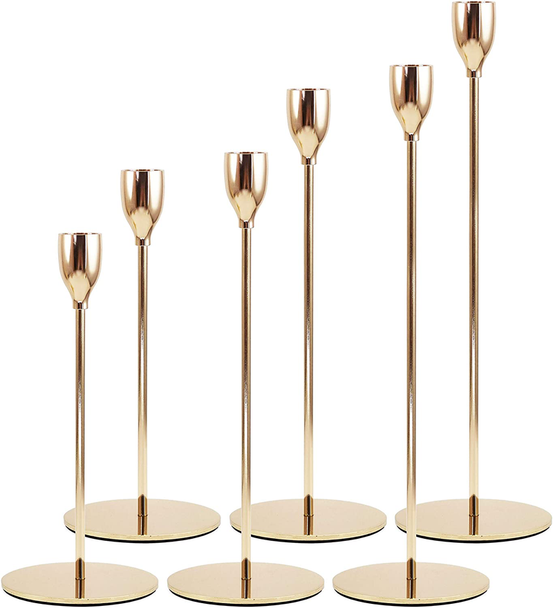 Earnest Living Candle Holders Set of 6 for Taper Candles, Decorative Candlestick Holder for Wedding, Dinning, Party, Fits 3/4 inch Thick Candle&Led Candles (Metal Candle Stand) (Gold Set of 6) Home & Garden > Decor > Home Fragrance Accessories > Candle Holders Earnest Living Default Title  
