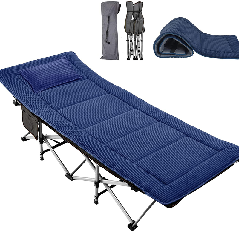 Slsy Folding Camping Cot, Folding Cot Camping Cot for Adults Portable Folding Outdoor Cot with Carry Bags for Outdoor Travel Camp Beach Vacation Sporting Goods > Outdoor Recreation > Camping & Hiking > Camp Furniture Slsy Gray W/ Blue Pad 75" x 28" 