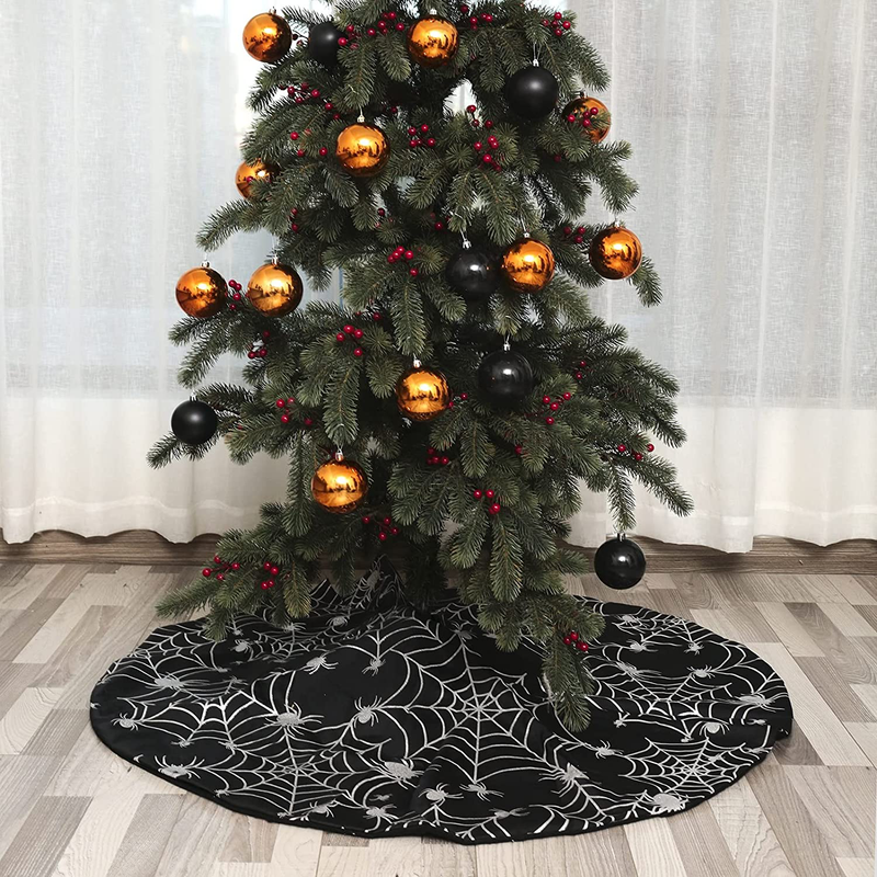Halloween 36 Inches Tree Skirt with Spider Net,Christmas Silver Tree mat for Holiday Party Decorations Home & Garden > Decor > Seasonal & Holiday Decorations > Christmas Tree Skirts FLASH WORLD   