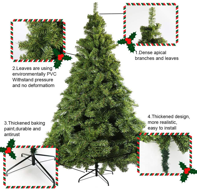 JEFEE 6FT Christmas Tree, Premium Artificial Tree with Solid Foldable Metal Stand, Xmas Décor for Indoor and Outdoor, Green (777Tips)…