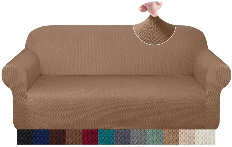 Granbest Thick Sofa Covers for 3 Cushion Couch Stylish Pattern Couch Covers for Sofa Stretch Jacquard Sofa Slipcover for Living Room Dog Pet Furniture Protector (Large, Gray) Home & Garden > Decor > Chair & Sofa Cushions Granbest Khaki X-Large 