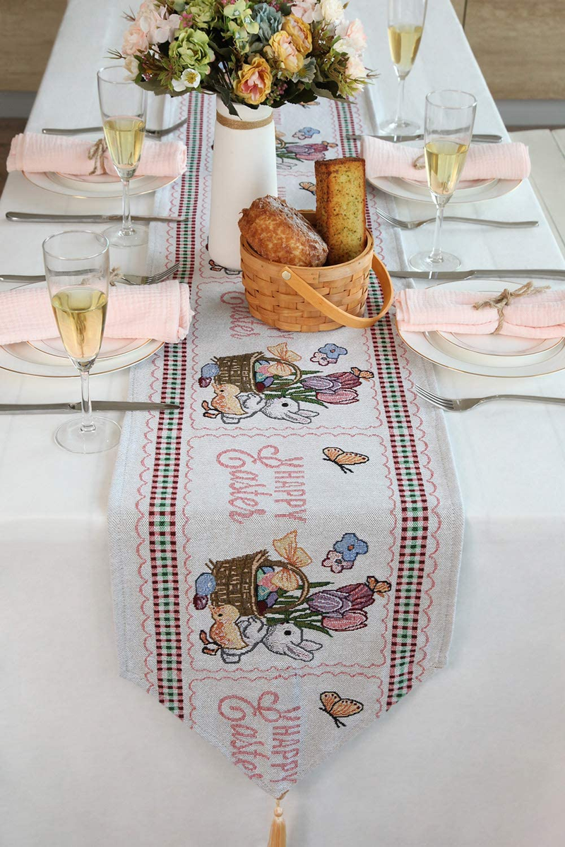 Feuille Easter Table Runner – Easter Bunny Table Runner for Dining Room, Flower Spring Table Runner for Easter Decorations (13X70 Inch) Home & Garden > Decor > Seasonal & Holiday Decorations Feuille   