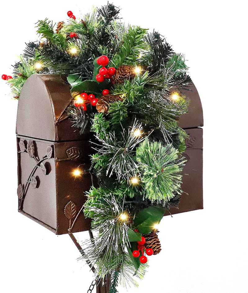 FUNARTY 28in Christmas Mailbox Swag with Wintry NES Berries and 30 Battery Operated LED Lights for Christmas Home Decor Home & Garden > Decor > Seasonal & Holiday Decorations& Garden > Decor > Seasonal & Holiday Decorations FUNARTY   