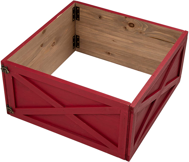 Glitzhome Wooden Box Collar Stand Cover Christmas Tree Skirt, 22" L, Red Home & Garden > Decor > Seasonal & Holiday Decorations > Christmas Tree Skirts Glitzhome   