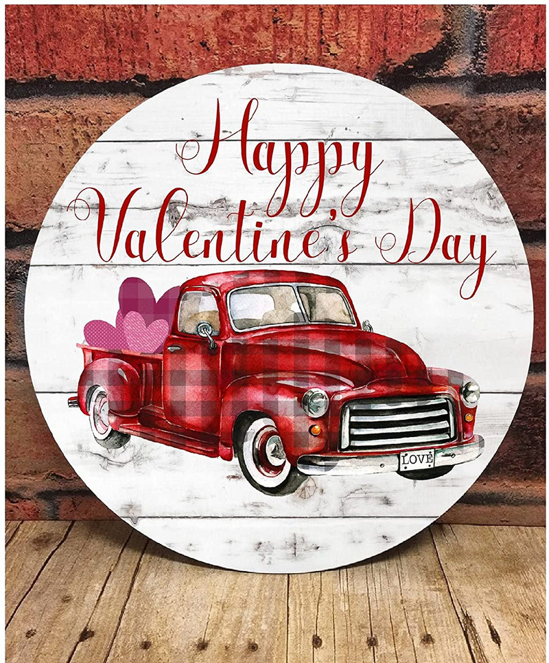 HOUVSSEN Valentine'S Wreath Sign Plaid Truck round Door Hanger Wreath Attachment Door Decor Holiday Sign Vintage Truck Truck Sign Love Sign Wood Signs with Quotes 8X8 Inch Wooden Signs with Sayings Home & Garden > Decor > Seasonal & Holiday Decorations HOUVSSEN Wood255 8x8inch 