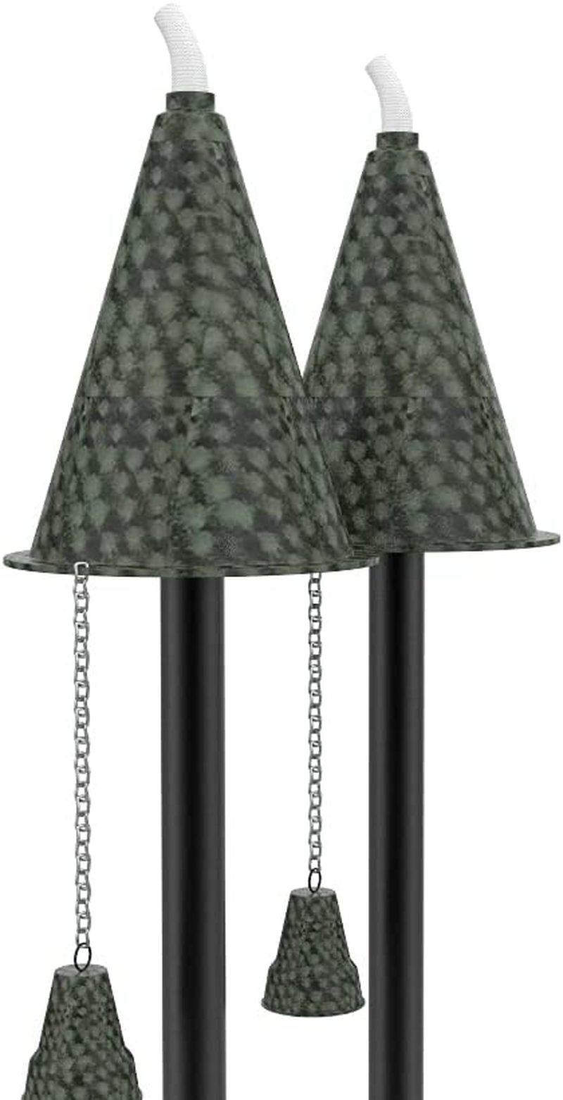Legends Direct Set of 4, Premium Metal Torches Outdoor, 53" Tall - Tiki Style/w Snuffer, Fiberglass Wick & Large 35oz Oil Lamp Deck Torch for Patio, Outdoor, Lawn and Garden (Hammered Black) Home & Garden > Lighting Accessories > Oil Lamp Fuel Legends Direct Hammered Patina 2 