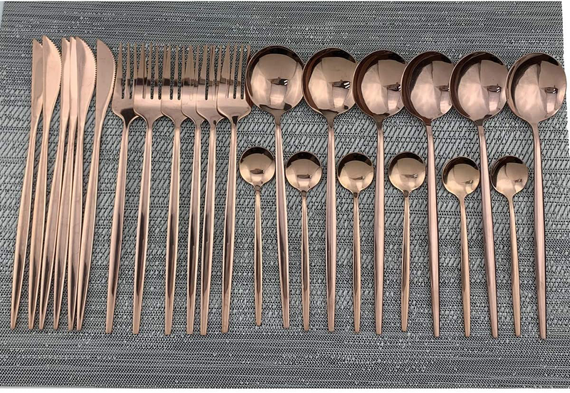 Gugrida 24-Piece Silverware Set - 18/10 Stainless Steel Reusable Utensils Forks Spoons Knives Set, Mirror Polished Cutlery Flatware Set, Great for Family Gatherings & Daily Use (6 set, Black Handle) Home & Garden > Kitchen & Dining > Tableware > Flatware > Flatware Sets Gugrida Copper  