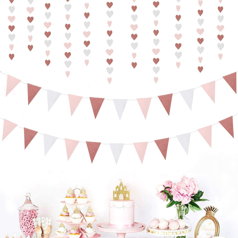 Rose-Gold Party Decorations Love-Heart Garland - 52Ft Rose Gold Pink White Hanging Decoration Paper Streamer Banner, Valentines Day Mothers Day Bachelorette Bridal Shower Engagement Wedding Birthday Party Bunting Lasting Surprise Home & Garden > Decor > Seasonal & Holiday Decorations Lasting Surprise   