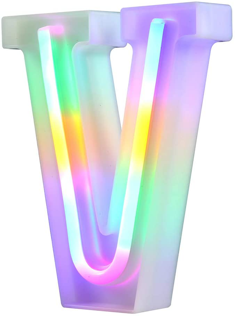 Neon Letter Lights 26 Alphabet Letter Bar Sign Letter Signs for Wedding Christmas Birthday Partty Supplies,USB/Battery Powered Light Up Letters for Home Decoration-Colourful J Home & Garden > Decor > Seasonal & Holiday Decorations& Garden > Decor > Seasonal & Holiday Decorations WARMTHOU Letter-v  