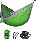 Pro Venture Hammocks - Double or Single Hammock 400lbs (+2 Tree Straps + 2 Carabiners) - Portable 2 Person, Safe, Strong, Lightweight Nylon 210T - for Camping, Backpacking, Hiking, Patio Home & Garden > Lawn & Garden > Outdoor Living > Hammocks Pro Venture Single - Lime Green / Grey  