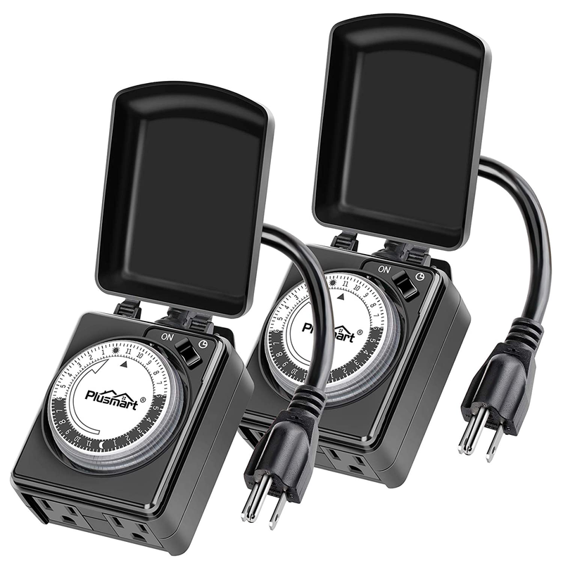 Plusmart 24 Hour Outdoor Lights Timer Waterproof, Programmable Mechanical Timer with 2 Grounded Outlet, Plug in Switch with 6 Inch Extension Cord,1/2HP, ETL Listed Home & Garden > Lighting Accessories > Lighting Timers Plusmart 2Pack  