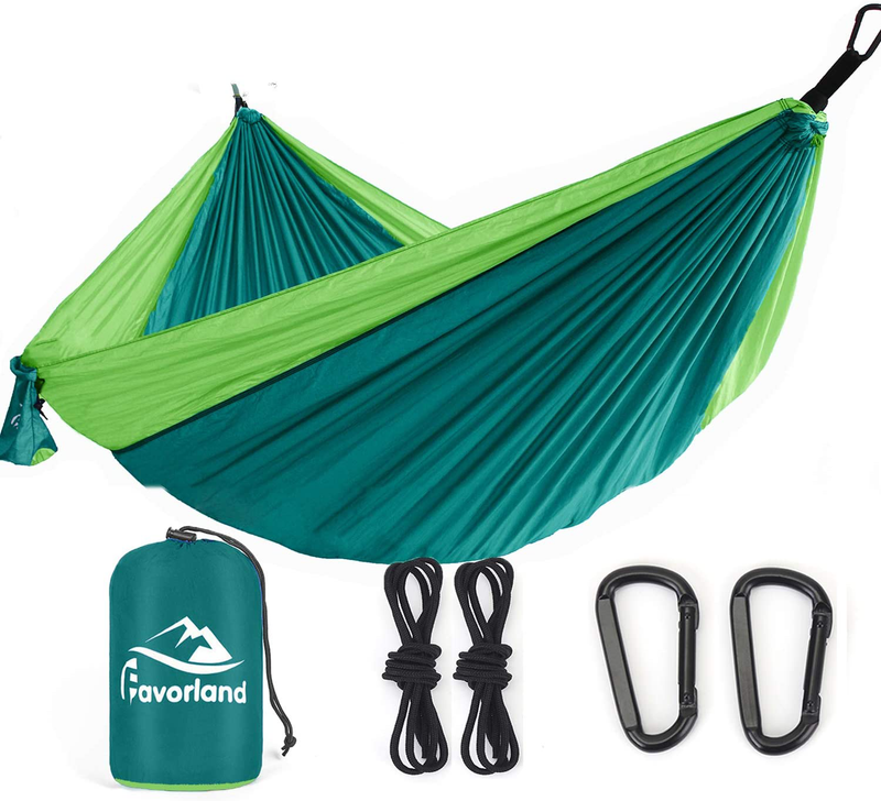 Favorland Camping Hammock Double & Single with Tree Straps for Hiking, Backpacking, Travel, Beach, Yard - 2 Persons Outdoor Indoor Lightweight & Portable with Straps & Steel Carabiners Nylon (Green) Home & Garden > Lawn & Garden > Outdoor Living > Hammocks Favorland Green Double 118''L x 79''W 