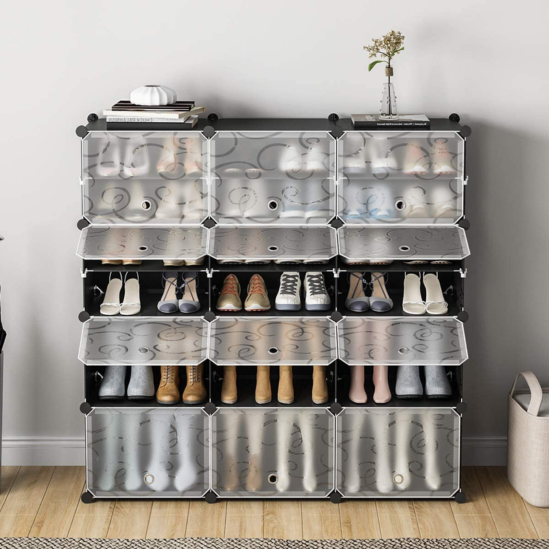 KOUSI Portable Shoe Rack Organizer 48 Pair Tower Shelf Shoe Storage Cabinet Stand Expandable for Heels, Boots, Slippers， 8 Tier Black Furniture > Cabinets & Storage > Armoires & Wardrobes KOUSI   