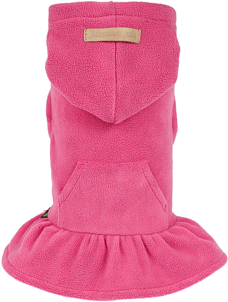 Fitwarm Soft Fleece Girl Dog Hoodie Dress Puppy Hooded Coat Thermal Outfit Doggie Vest Sweater Pet Winter Clothes Cat Jackets Animals & Pet Supplies > Pet Supplies > Dog Supplies > Dog Apparel Fitwarm Pink Medium 