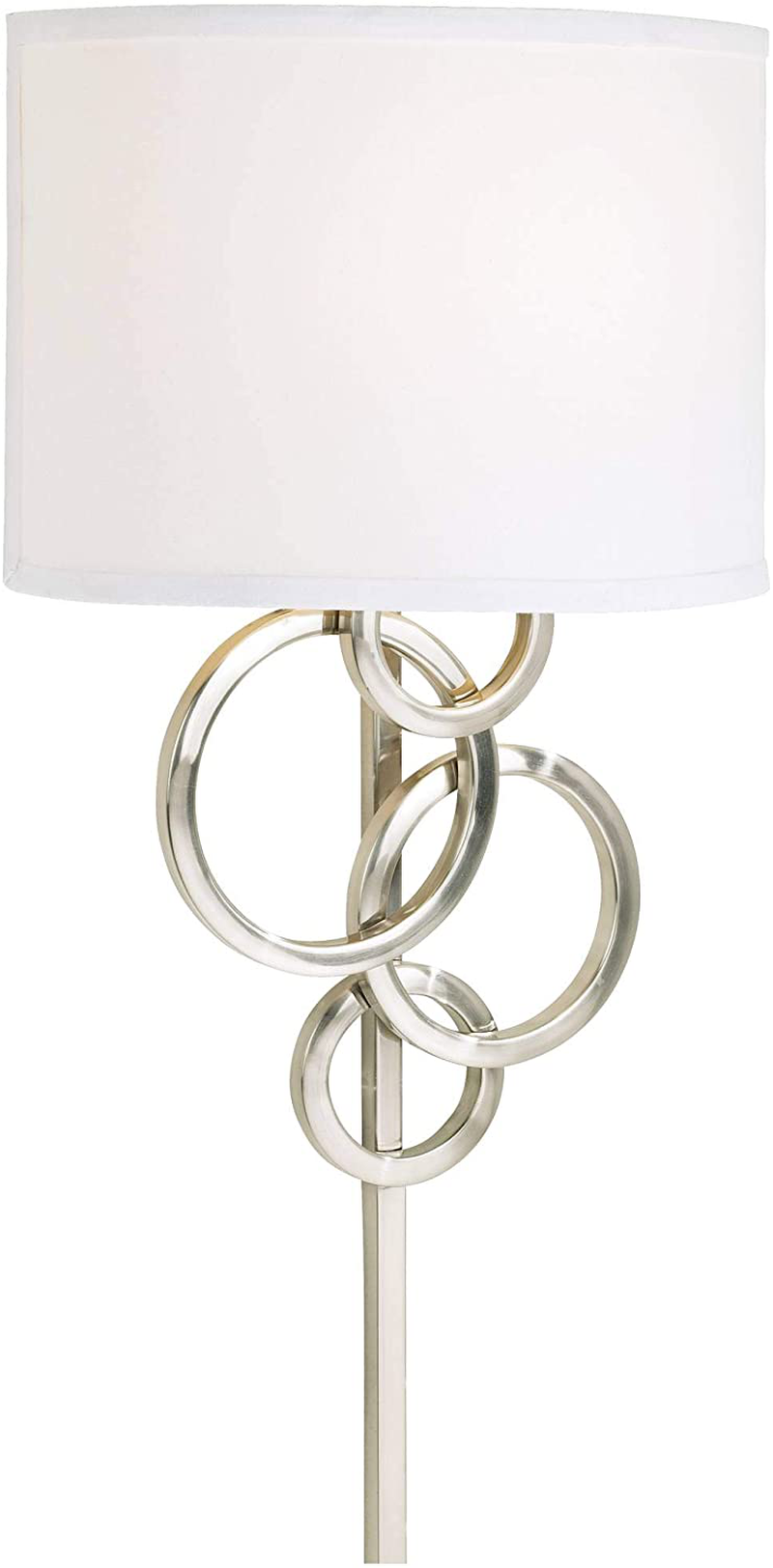Circles Modern Indoor Wall Mount Lamp Brushed Nickel Silver Plug-In Light Fixture off White Cotton Half Shade for Bedroom Bedside House Reading Living Room Home Hallway Dining - Possini Euro Design Home & Garden > Lighting > Lighting Fixtures > Wall Light Fixtures KOL DEALS   