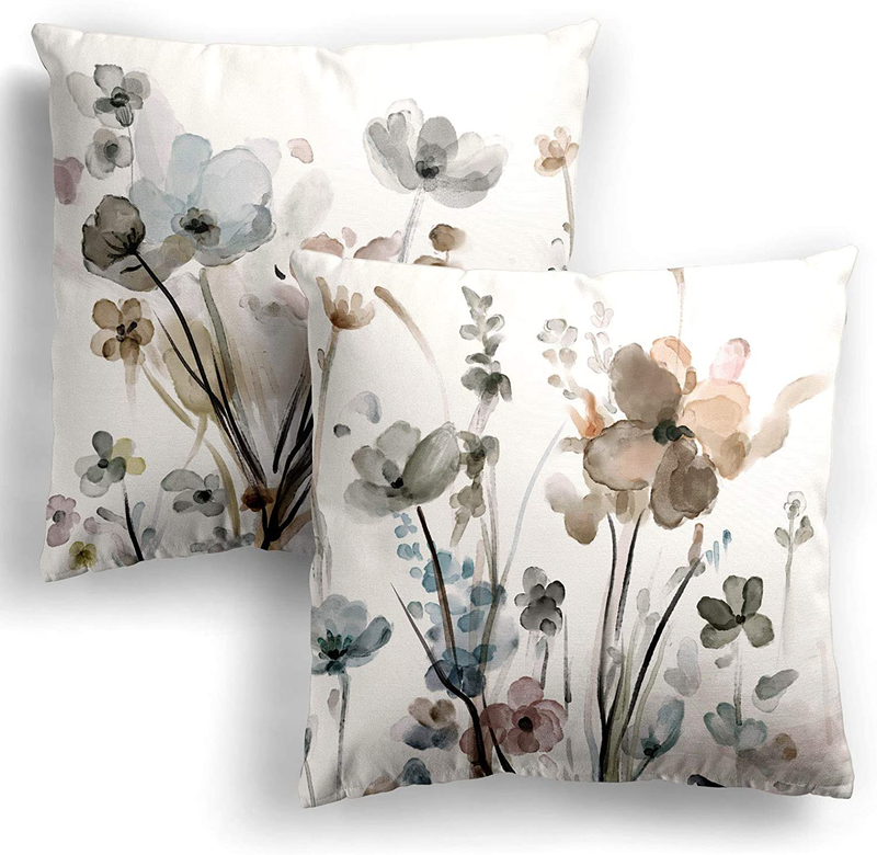 Flower Throw Pillow Covers 20X20 Set of 2, Cozy Flowers Pillow Cushion Cases, Modern Decorative Square Pillowcases for Sofa Couch Bedroom Living Room Car Seat