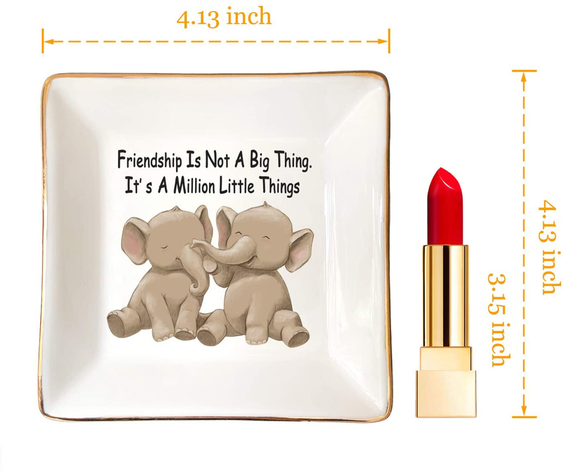 HOME SMILE Elephant Ring Dish Holder Trinket Tray Friend Funny Gifts for Her Women-Friendship is Not A Big Thing It's A Million Little Things