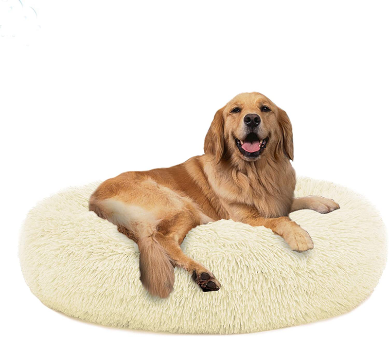 PUPPBUDD Calming Dog Bed Cat Bed Donut, Faux Fur Pet Bed Self-Warming Donut Cuddler, Comfortable round Plush Dog Beds for Large Medium Dogs and Cats (24"/32"/36"/44") Animals & Pet Supplies > Pet Supplies > Dog Supplies > Dog Beds PUPPBUDD White XXX-Large(44''x34'') 