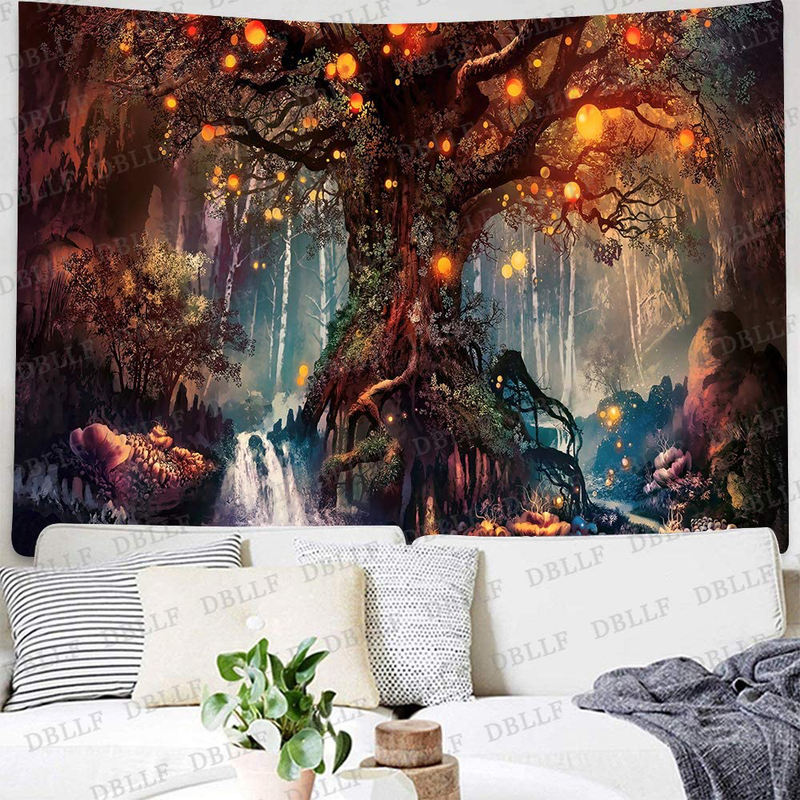 DBLLF Fantasy Plant Magical Forest Tapestry Fantasy Fairy Tales Tapestry A Large Flannel Life Tree Elves Waterfalls Stream Fairy Tales Wall Art Hanging with River Bedroom Living Room 80" 60" DBZY0425 Home & Garden > Decor > Artwork > Decorative TapestriesHome & Garden > Decor > Artwork > Decorative Tapestries DBLLF   