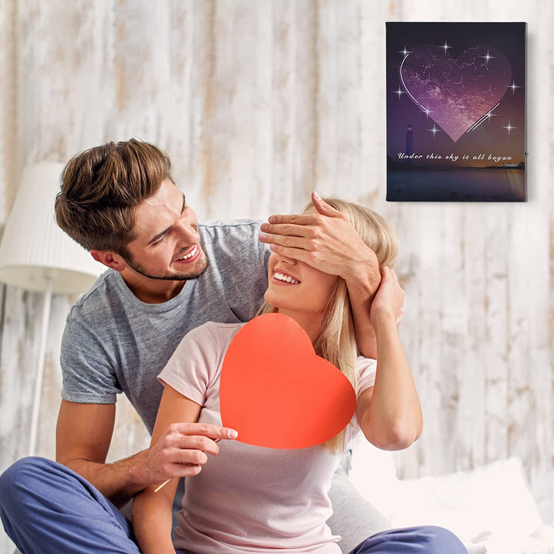Lapogy Valentines Day Gifts Wall Art with Lights,Decor Sign Frameless Star Sky Map 14X11 Inch,Write Your Words Valentine'S Decorations Hangable Gift for Her, Him,Gift on Birthday Thanksgiving Day