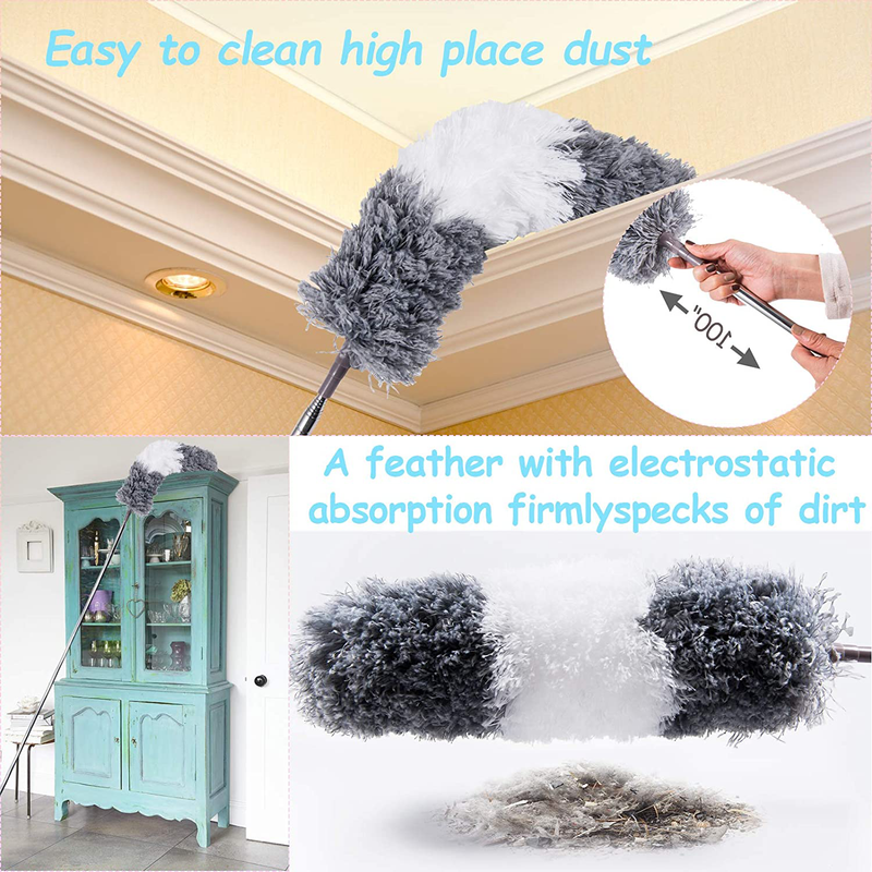 Microfiber Duster, with Extension Pole(Stainless Steel) 30 to 100 Inches, Reusable Bendable Dusters, Washable Lightweight Dusters for Cleaning Ceiling Fan, High Ceiling, Blinds, Furniture, Cars Home & Garden > Household Supplies > Household Cleaning Supplies Uppercut   