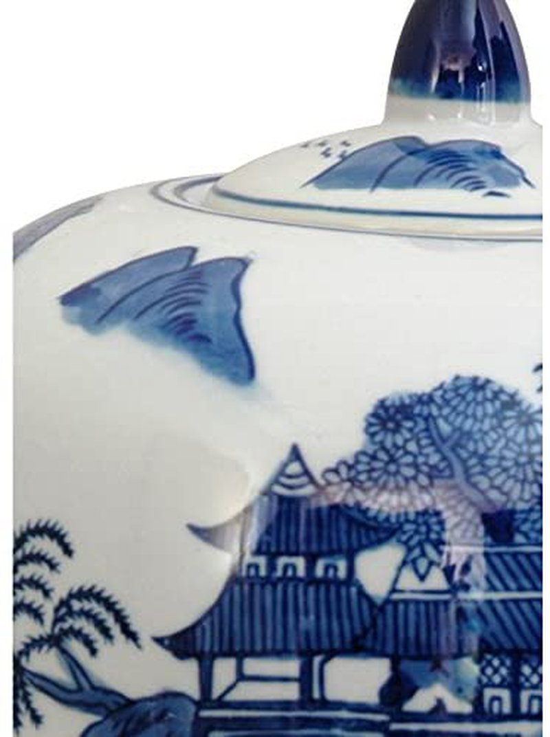 Oriental Furniture 11" Landscape Blue & White Porcelain Vase Jar Home & Garden > Decor > Vases ORIENTAL Furniture   