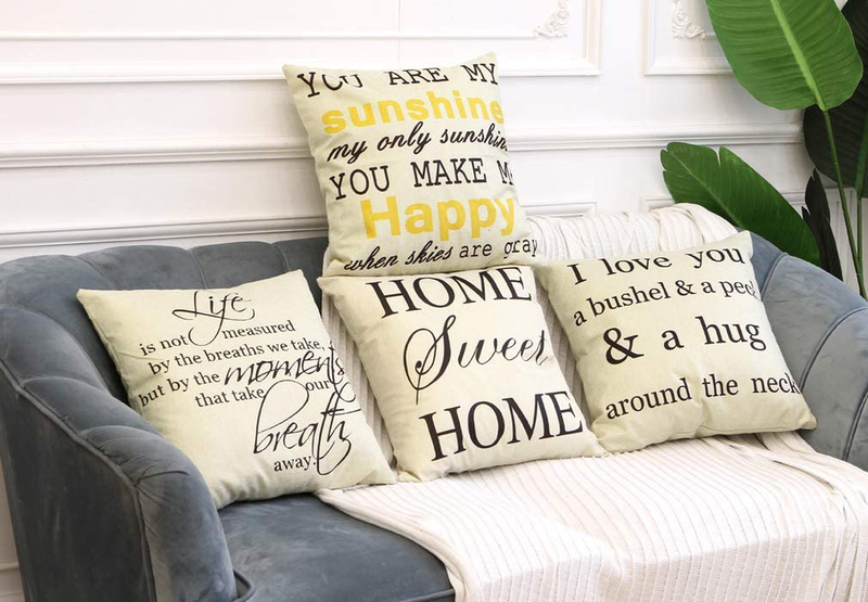 LEIOH Farmhouse Decorative Pillow Covers Set of 4 Home Sweet Home Inspirational Quotes Sofa Throw Pillow Covers Cushion Cover 18 X 18 Inc Home & Garden > Decor > Chair & Sofa Cushions LEIOH   