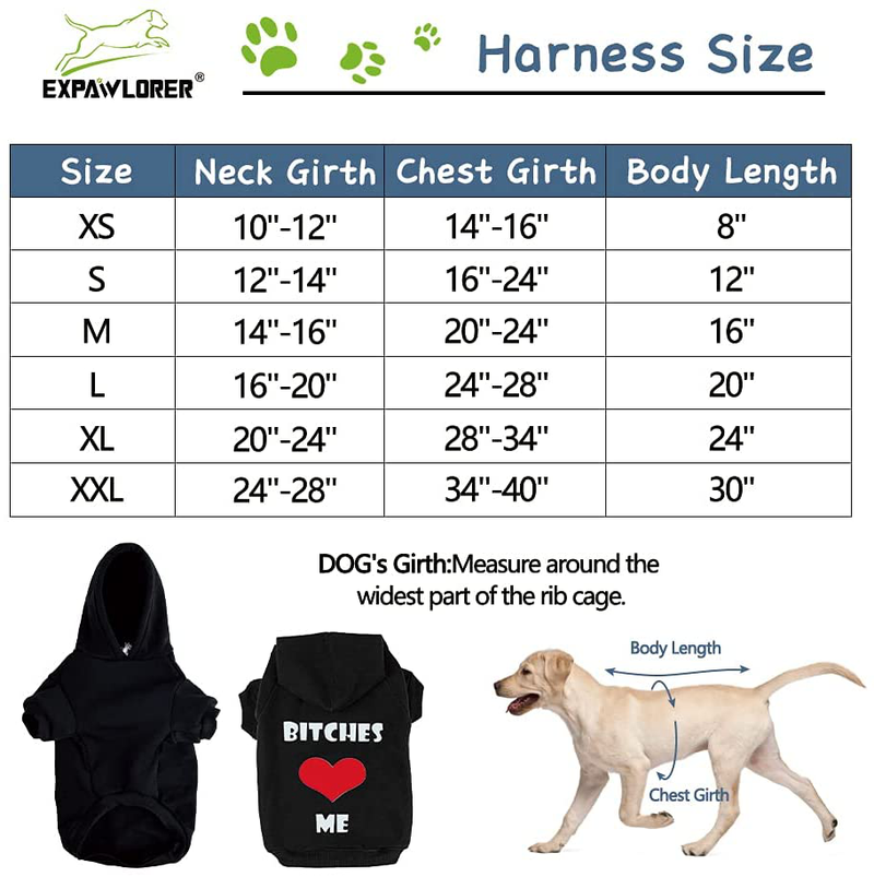 EXPAWLORER "Bitches Love ME Dog Hoodies Fleece Sweater Shirt Black