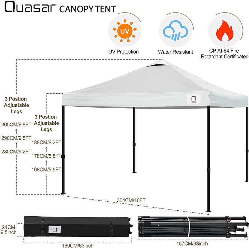 Q QUASAR10x10 Ez Pop Up Canopy Tent,Truss Structure Gazebo,Outdoor Windproof, Rainproof and UV-Proof Instant Shelter,Commercial Tents for 6-8 People with Wheel Bag and Sandbag(White) Home & Garden > Lawn & Garden > Outdoor Living > Outdoor Structures > Canopies & Gazebos Q QUASAR   