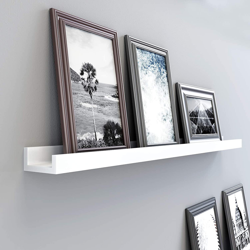 SONGMICS Wall Shelf 43.3 Inches, Floating Shelf Picture Ledge, for picture frames and books, Modern Design Storage White ULWS46WT Furniture > Shelving > Wall Shelves & Ledges SONGMICS   