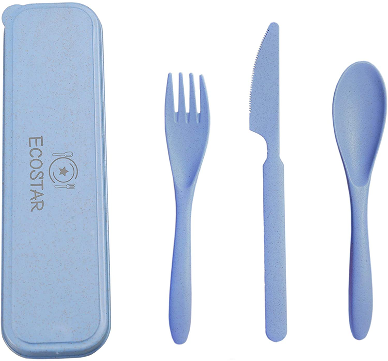 ECOSTAR Portable Wheat Straw Cutlery Set, 3-Piece Reusable Eco-Friendly BPA Free Utensils including Biodegradable Knife Spoon Fork and Travel Case - Great for Kids and Adults (Blue, 1) Home & Garden > Kitchen & Dining > Tableware > Flatware > Flatware Sets ECOSTAR Blue 1 