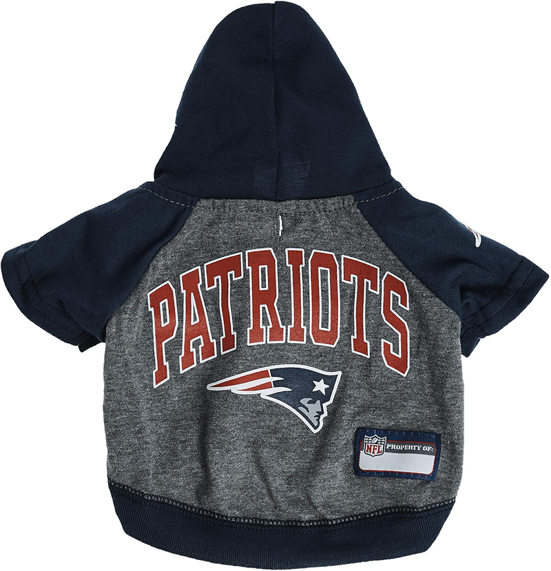 NFL HOODIE TEE for DOGS & CATS. | Football Dog Hoody Tee Shirt Available in All 32 NFL Teams! | Cuttest Sports Hooded Pet Shirt! Available in LARGE, MEDIUM, SMALL & X-SMALL with Your Favorite Team Name! Animals & Pet Supplies > Pet Supplies > Cat Supplies > Cat Apparel Pets First New England Patriots XS 