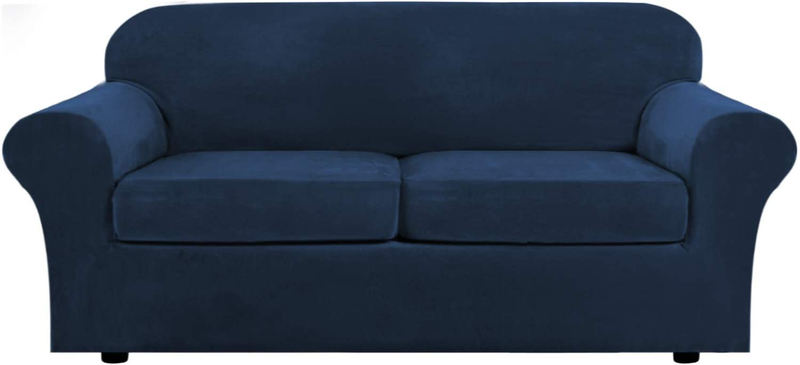 Real Velvet Plush 3 Piece Stretch Sofa Covers Couch Covers for 2 Cushion Couch Loveseat Covers (Base Cover Plus 2 Individual Cushion Covers) Feature Thick Soft Stay in Place (Medium Sofa, Ivory) Home & Garden > Decor > Chair & Sofa Cushions H.VERSAILTEX Navy Large 