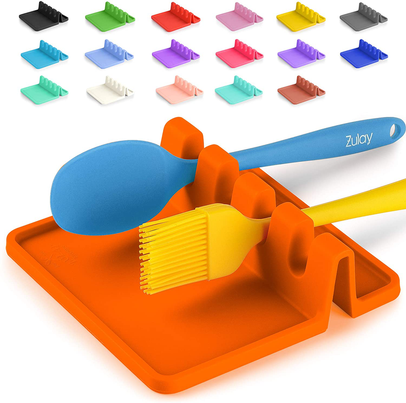 Silicone Utensil Rest with Drip Pad for Multiple Utensils, Heat-Resistant, BPA-Free Spoon Rest & Spoon Holder for Stove Top, Kitchen Utensil Holder for Spoons, Ladles, Tongs & More - by Zulay Home & Garden > Kitchen & Dining > Kitchen Tools & Utensils Zulay Kitchen Orange  
