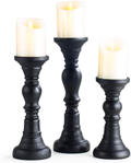 Resin Pillar Candle Holders Set of 3 - 7.9", 8", 11.8" High, Home Coffee Table Decor Decorations Centerpiece for Dining, Living Room, Gifts for Wedding (Black)