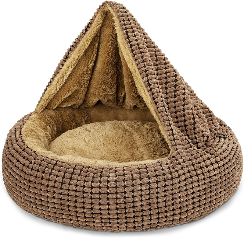 FURTIME Small Dog Bed Cat Bed with Blanket Attached, 23/26 Inch Cozy Cuddler Orthopedic Calming Cave Hooded Pet Bed, round Donut Anti-Anxiety Dog Bed for Small Dogs or Cats Washable, Anti-Slip Bottom Animals & Pet Supplies > Pet Supplies > Cat Supplies > Cat Beds FURTIME M-(26" x 26" x 6")  