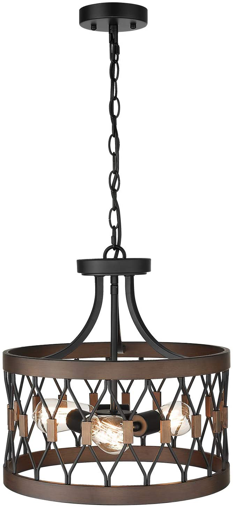 Osimir Semi-Flush Mount Ceiling Light, 3-Light Ceiling Light Fixture, 16-Inch Cage Drum Pendant Hanging in Wood and Black Finish, PE9170-3 Home & Garden > Lighting > Lighting Fixtures > Ceiling Light Fixtures KOL DEALS   