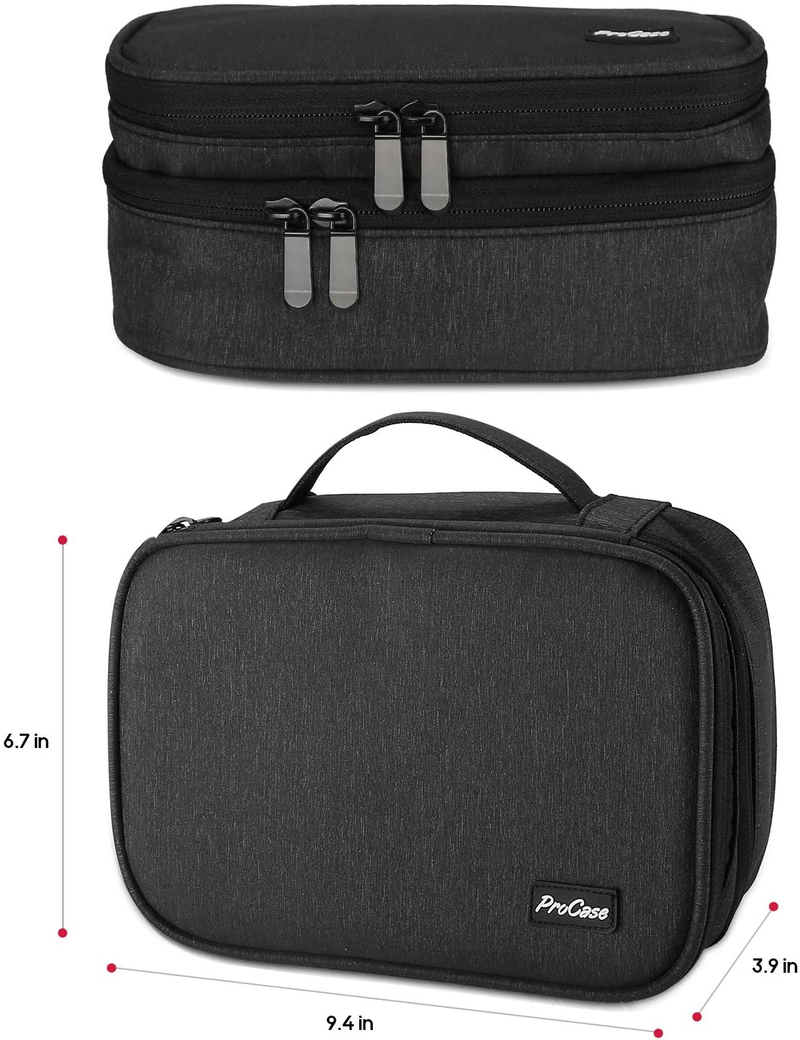 ProCase Electronics Travel Organizer Storage Bag, Double Layer Universal Traveling Gear Accessories Carrying Cover Pouch for iPad Mini Cables Phone Chargers Adapter Flash Hard Drive and More –Black