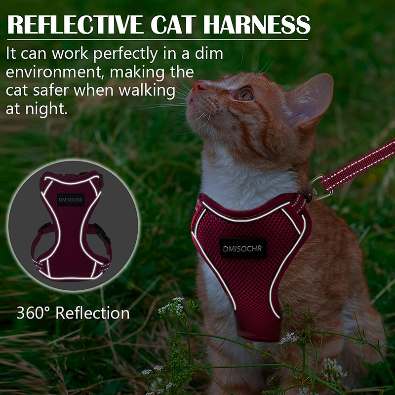 DMISOCHR Cat Harness and Leash Set - Escape Proof Safe Cat Vest Harness for Walking Outdoor - Reflective Adjustable Soft Mesh Breathable Body Harness - Easy Control for Small, Medium, Large Cats