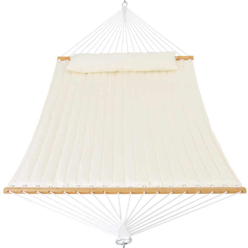 Patio Watcher 11 Feet Quilted Fabric Hammock with Pillow Double 2 Person Hammock with Bamboo Spreader Bars, Perfect for Outdoor Outside Patio Yard Beach, Dark Blue Home & Garden > Lawn & Garden > Outdoor Living > Hammocks Patio Watcher White  