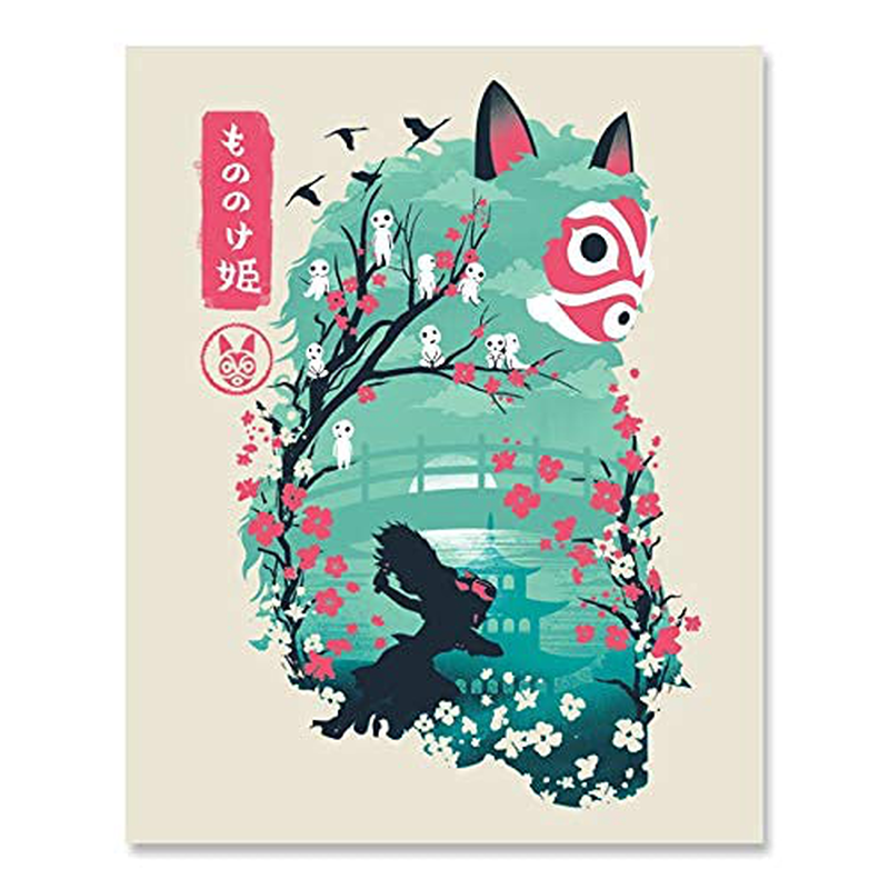 Japanese Anime Princess Art Print - Ukiyo-e Wall Art 8 x 10 Unframed Japanese Anime Artwork Kodama Forest Spirit Print Hayao Miyazaki Wall Hanging Cool Movie Inspired Home Decor Home & Garden > Decor > Seasonal & Holiday Decorations Fuzzy Ink   