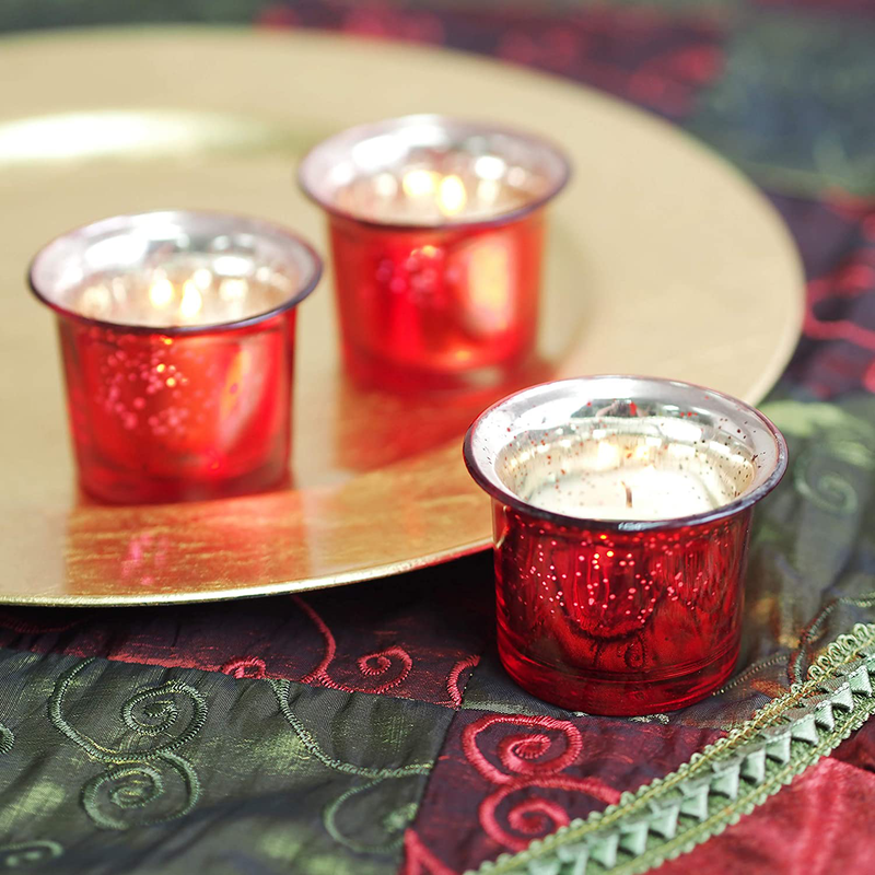 Hosley Set of 6 Metallic Antique Finish Red Glass Candle Tealight Holder. Ideal Gift for Wedding Bridal Party Reiki LED Votive Tea Light Gardens O4