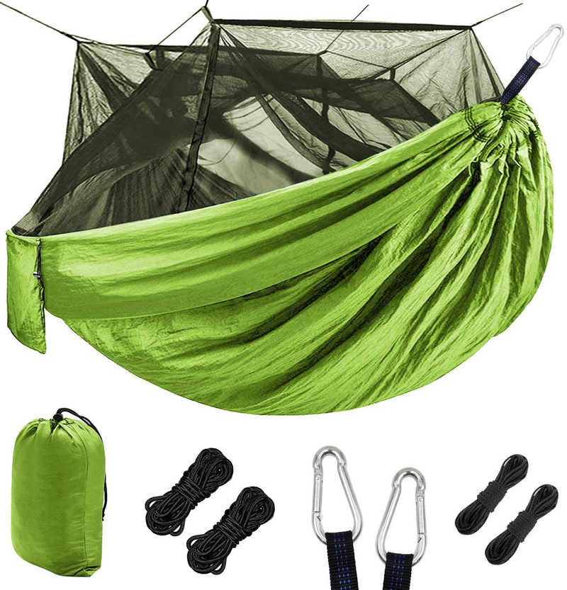 Grassman Bug Net Camping Hammock, Single Camping Hammock with Tree Ropes, Portable Parachute Nylon Hammock for Indoor and Outdoor Camping, Backpacking, Travel, Hiking, Beach