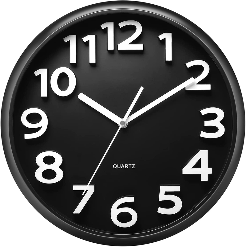 Plumeet 13'' Large Wall Clock - Silent Non-Ticking Quartz Wall Clocks for Living Room Decor - Modern Style Suitable for Home Kitchen Office - Battery Operated (Black) Home & Garden > Decor > Clocks > Wall Clocks Plumeet Black 10 inches 
