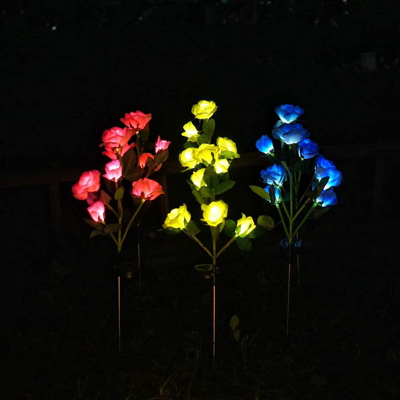Solar Garden Rose Lights, Decorman 2 Pack Realistic Solar Outdoor Flower Lights Waterproof LED Stake Landscape Decorative Lights with 5 Roses for Garden, Lawn, Yard, Pathway, Patio, Backyard (Pink) Home & Garden > Decor > Seasonal & Holiday Decorations Decorman   