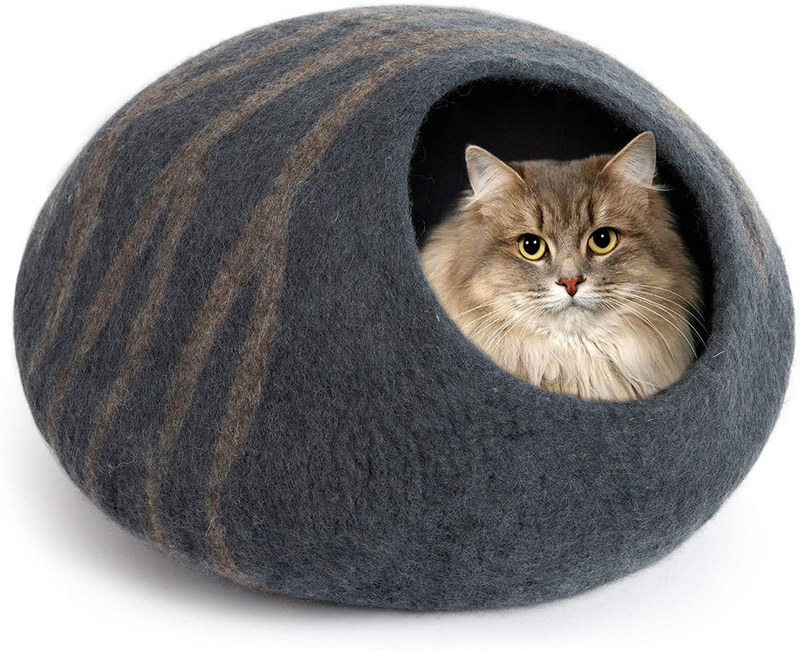 MEOWFIA Premium Felt Cat Bed Cave (Medium) - Handmade 100% Merino Wool Bed for Cats and Kittens (Black/Aqua/Medium) Animals & Pet Supplies > Pet Supplies > Cat Supplies > Cat Beds MEOWFIA Slate Grey  