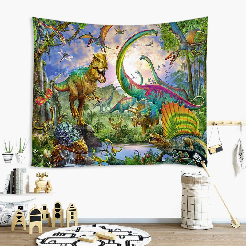 Sevendec Dinosaur Tapestry Wall Hanging Wild Anicient Animals Wall Tapestry Jurassic Hand Painted Wall Decor for Kids Children Bedroom Living Room Dorm W59 x L51