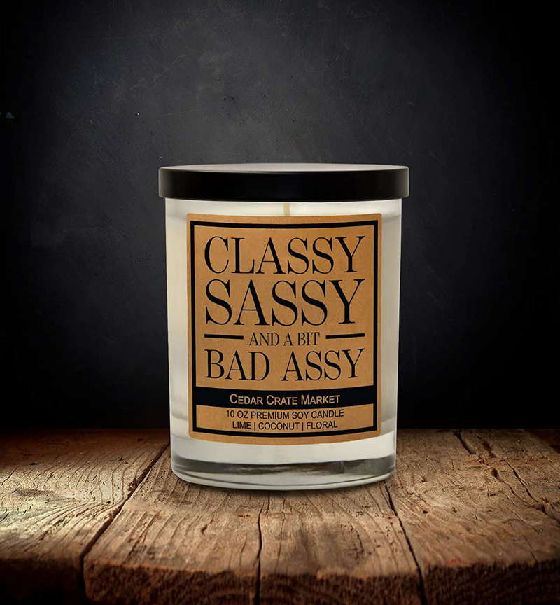 Classy, Sassy Funny Candles for Women Gift, Fun, Cool Candles, Funny Birthday Candle Gift for Boss Lady, Best Friend, Bestie, Mom, Wife, Friend or Sister, Mother’s Day, Retirement, Going Away, Moving Home & Garden > Decor > Home Fragrances > Candles Cedar Crate Market   